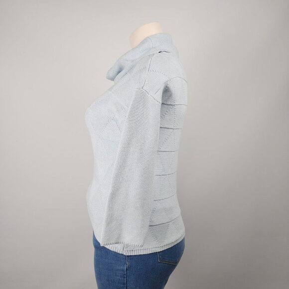 Marble Light Blue Cotton High Neck Knit Sweater Size XL - Picture 4 of 8
